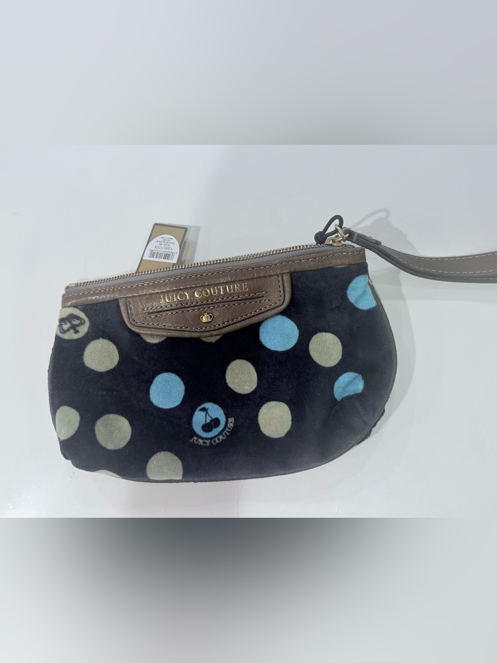 Juicy Couture Navy Clutchwith Blue & Khaki Polka Dots